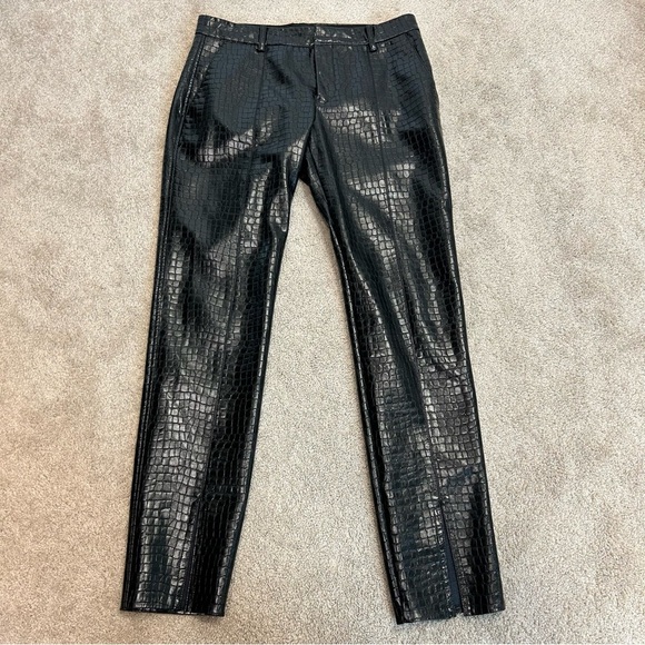 Zara Women Black Croc embossed Animal Faux Leather Pleather Vegan Pants M NWOT - Picture 7 of 17
